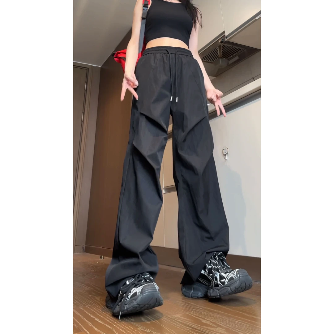 凉感冰丝伞兵冲锋裤男款夏季薄款山本风宽松直筒尼龙速干工装裤子