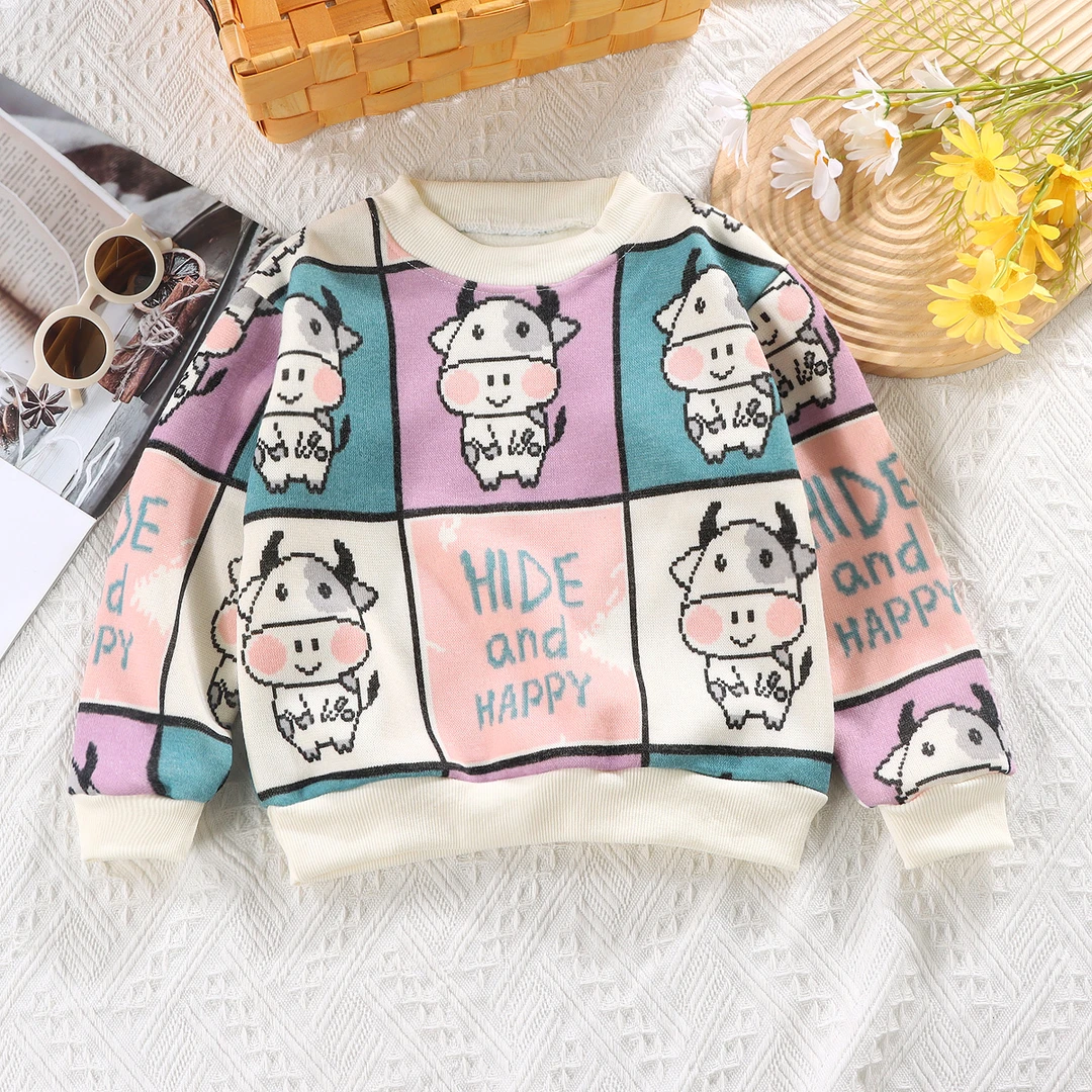 无品牌女童加绒卫衣可爱卡通圆领