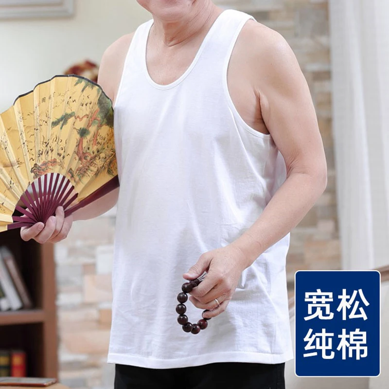 男士背心纯棉薄款打底内穿大码宽松夏季中老年人二道老头背心透气