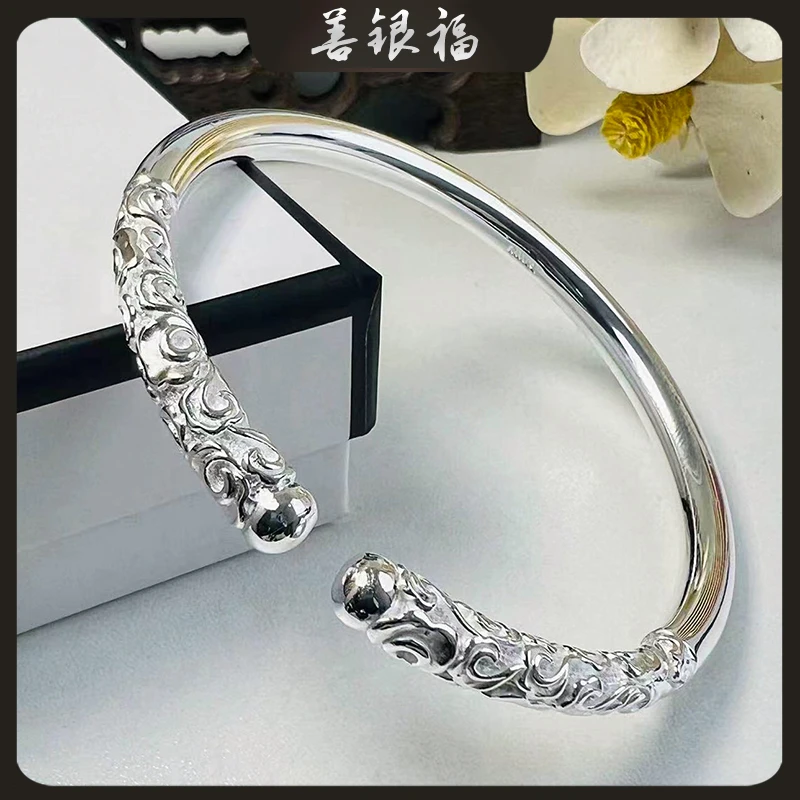 善银福 足银手镯 足银9999纯银镯子金箍棒手镯女款实心银时尚七夕