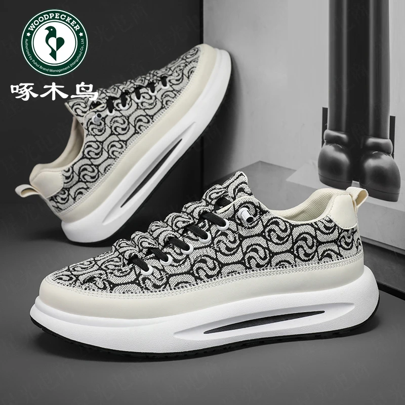啄木鸟男鞋透气印花一脚蹬运动鞋男士潮流百搭时尚厚底休闲鞋潮鞋