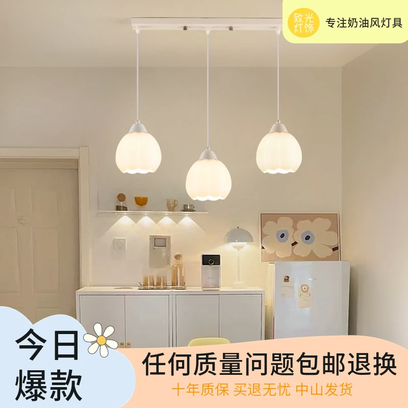 原木风餐厅吊灯简约现代白色商铺用吧台灯北欧奶油侘寂风饭桌灯