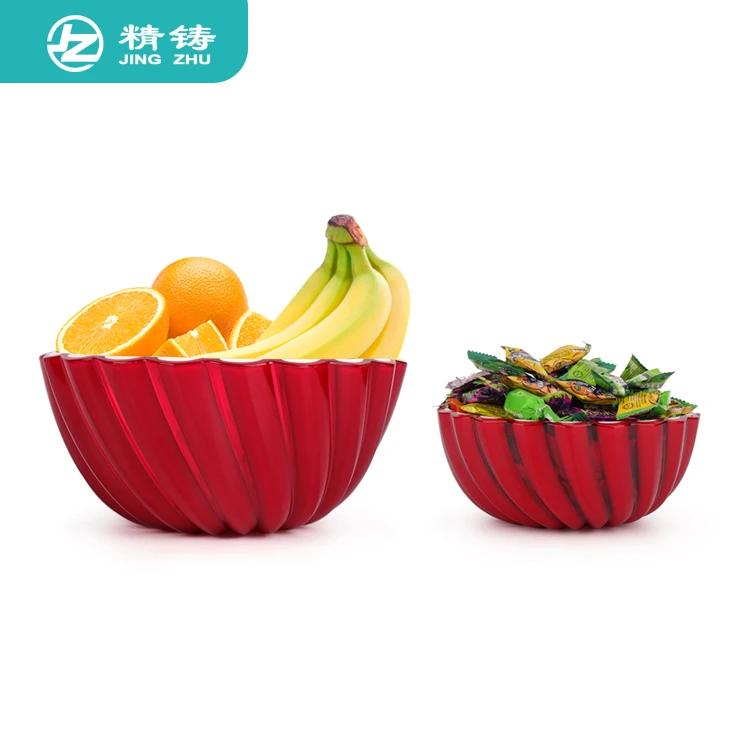 精铸大小组合家用红色创意果篮干果盘水果沙拉碗盆简约花瓣欧式