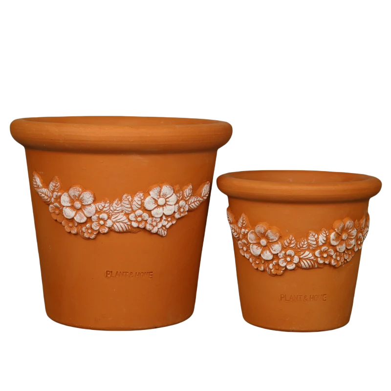 红陶花盆陶土小清新花器韩式花盆浮雕花盆透气高温加厚多肉园艺