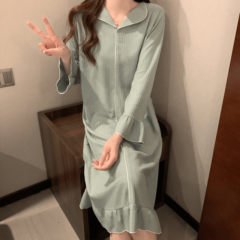 春秋季睡裙女纯棉长袖网红睡衣甜美宽松休闲可外穿中长款家居服