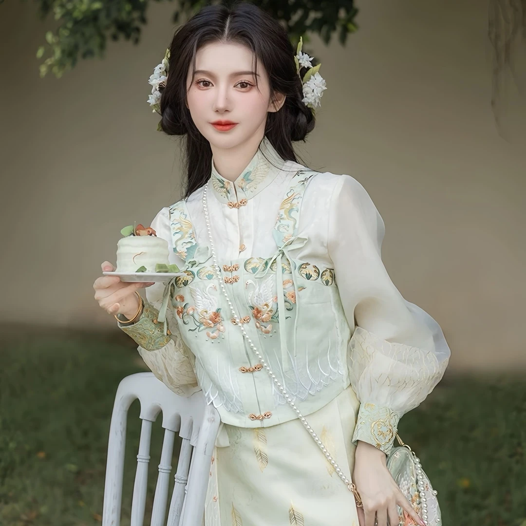 钟灵记【天鹅之舞】天鹅桃花元素新中式春夏汉元素马面裙气质夏季