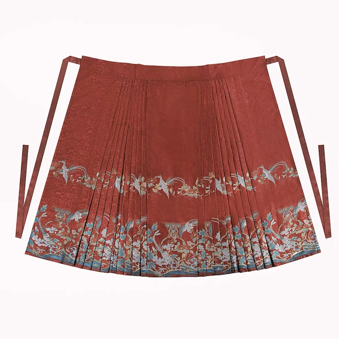 钟灵记【折瑶华】玉兰茶花小雏菊花瓶翠鸟刺绣马面裙