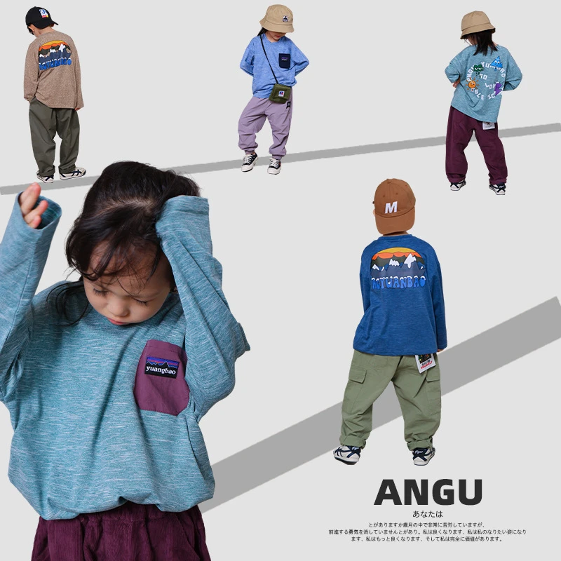 秋冬儿童滑雪速干衣中大童花纱卡通印花T恤 男女童户外休闲打底衫