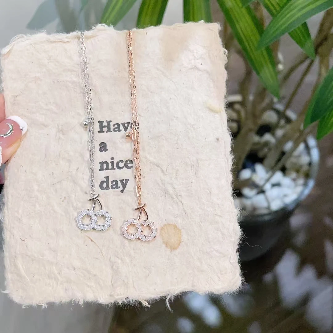 非金属合成锆石吊坠 s925纯银AB链樱桃套链