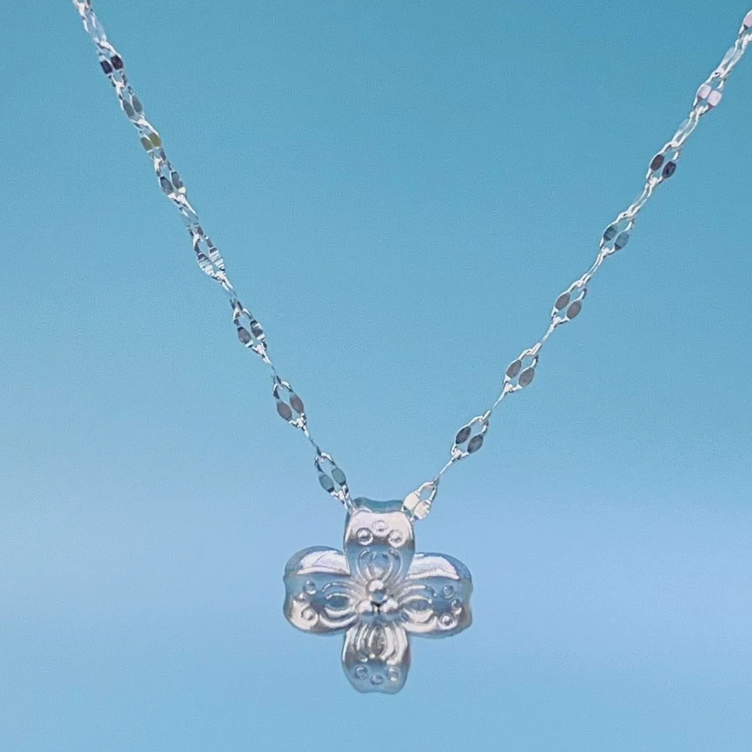 坠链均足银 45cm嘴唇链子+四叶草花朵吊坠均纯银项链女气质锁骨链