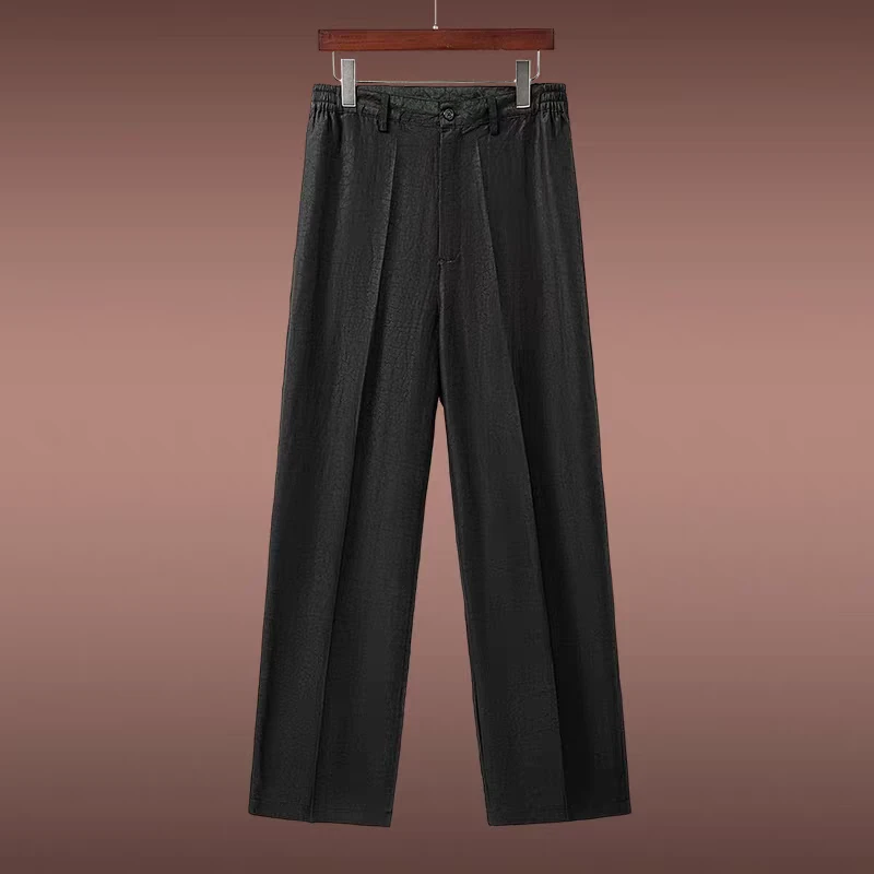 40姆米香云纱男裤子国风夏季松紧腰长裤桑蚕丝爸爸夏装休闲裤真丝
