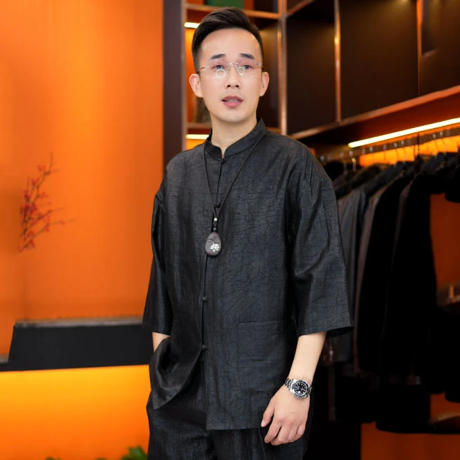 45姆米重磅香云纱桑蚕丝男士奢品级新中式七分袖薄款国风男装