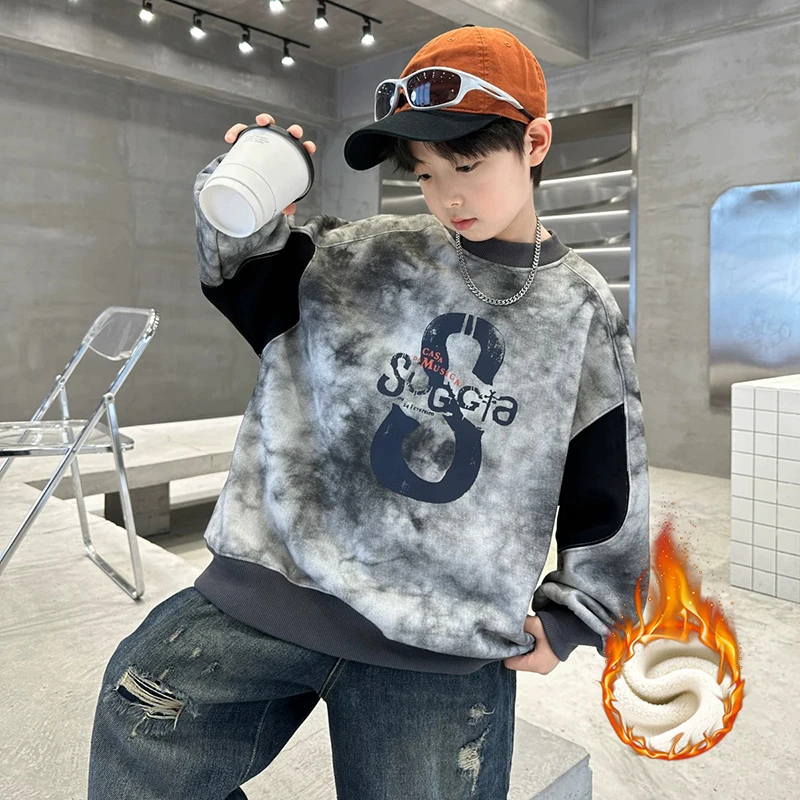 男童加绒卫衣秋冬新款半高领儿童保暖打底冬季大童帅气男孩冬装潮