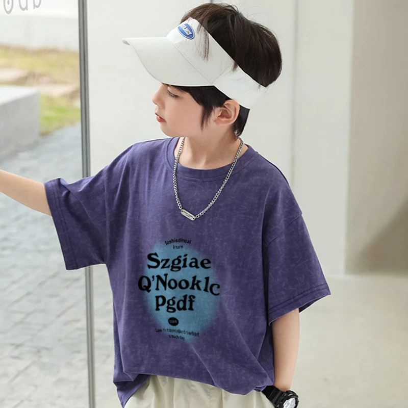 男童短恤t恤儿童夏季新款中大童半袖扎染夏款时尚洋气男孩夏装