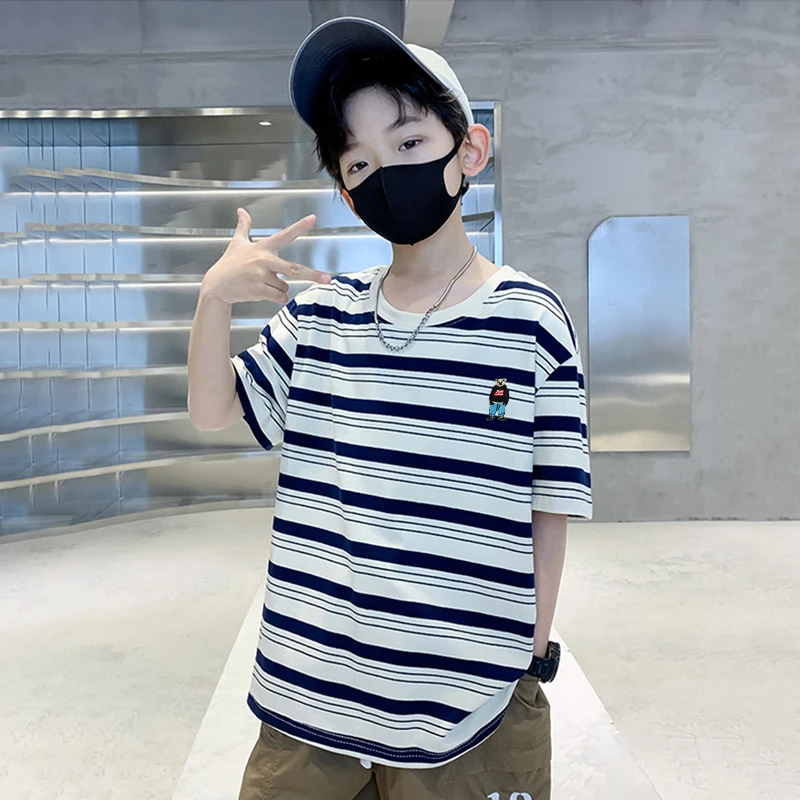 (亲子装)儿童男童短袖t恤女童条纹夏季2024新款亲子装男孩夏装