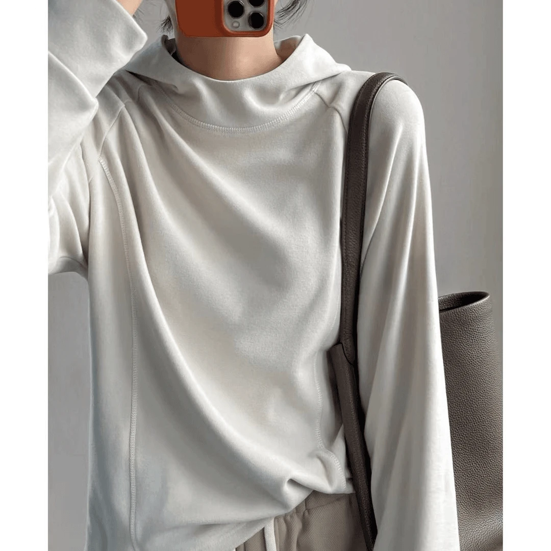 基础款纯色半高领连帽卫衣T恤女秋冬宽松百搭韩版时尚立领打底衫