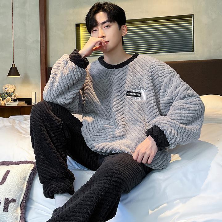 大学生睡衣男冬季珊瑚绒青少年套装高级感可外穿大码法莱绒家居服