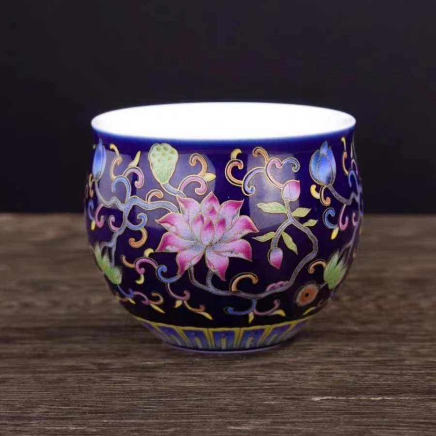 珐琅彩主人杯缠枝品茗杯个人专用茶杯中式茶杯精美主人茶杯泡茶杯