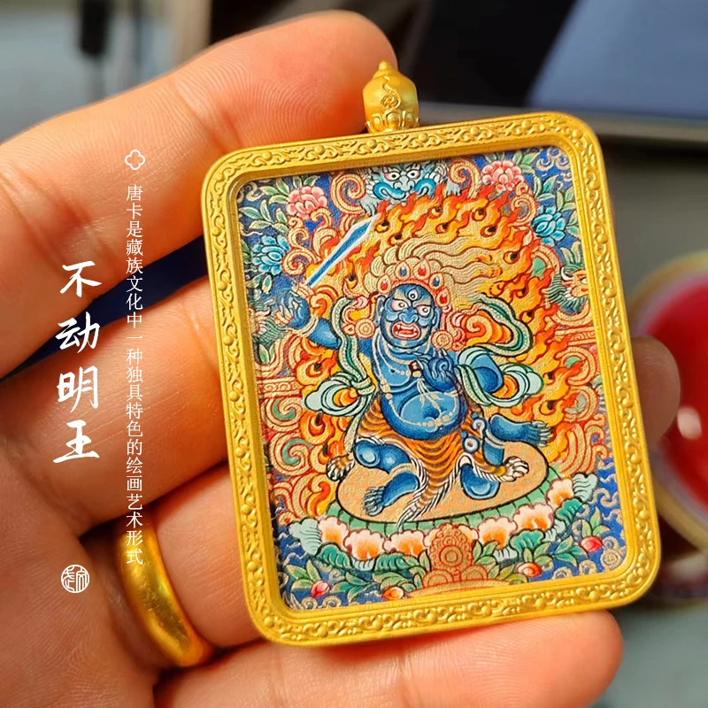 唐卡吊坠西藏热贡十二生肖黄cc绿度母男女佩戴项链吊坠