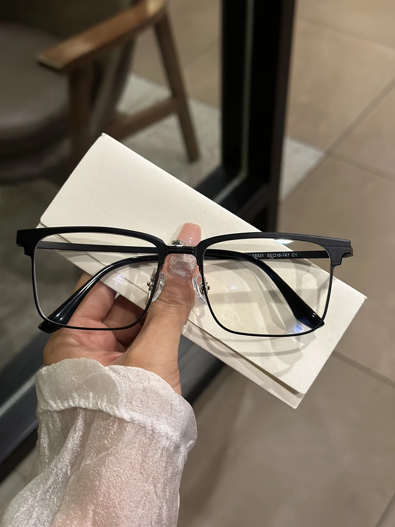 超轻纯钛眉线半框眼镜可配近视度数变色防蓝光28531