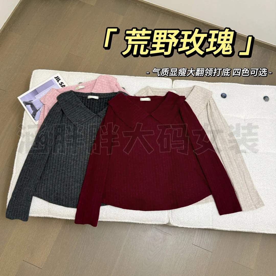 【涵胖胖】荒野玫瑰~四色气质显瘦大翻领打底DNH20689【B】