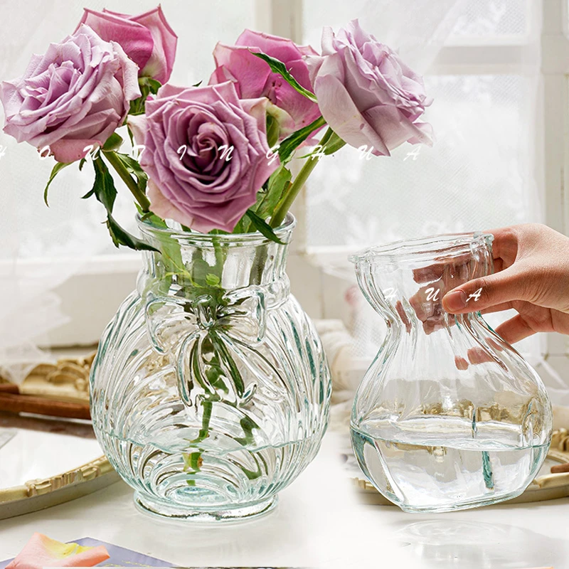 欧式创意芬顿玻璃花瓶透明水养玫瑰百合郁金香小花瓶客厅装饰摆件