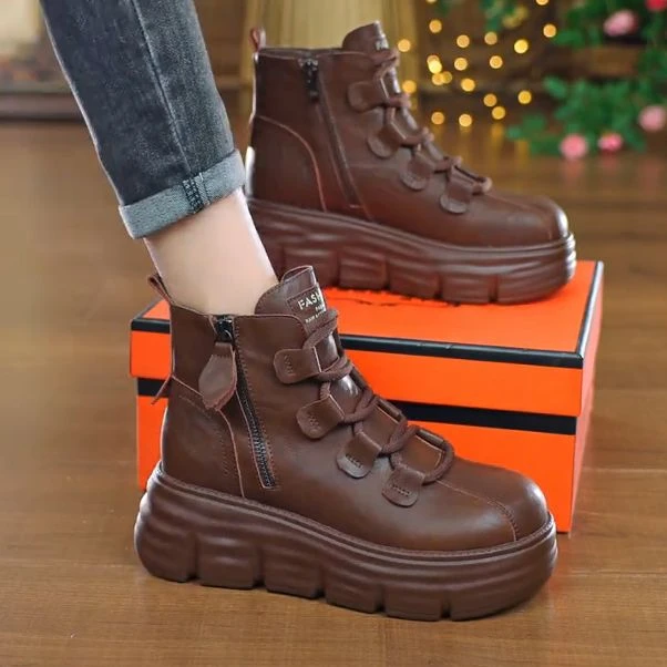 复古厚底马丁靴女2024秋冬新款加绒小短靴英伦风时尚百搭防滑短靴