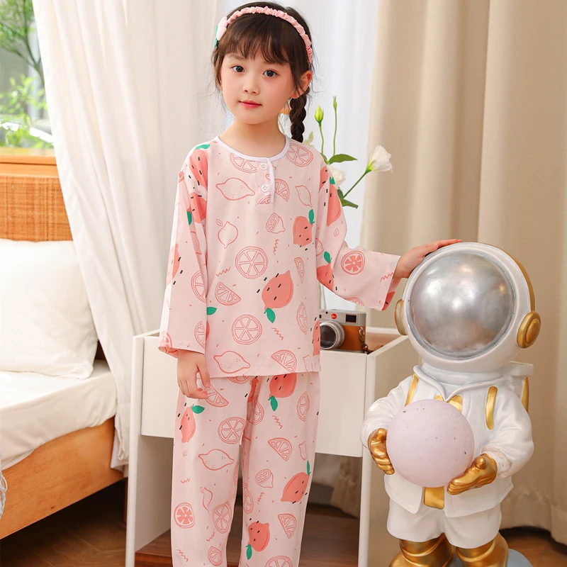 新儿童睡衣女童夏季薄款棉绸小童长袖空调服男童小学生女孩家居服
