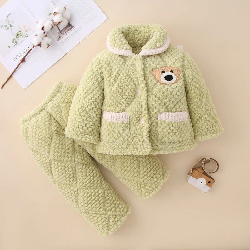 儿童睡衣冬季女童男孩加厚款夹棉宝宝中大童女孩珊瑚绒家居服套装