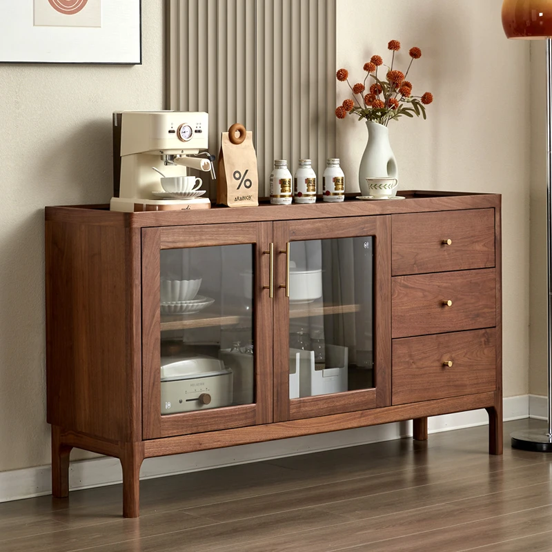 黑胡桃木餐边柜现代简约边柜实木靠墙茶水柜小户型客厅收纳置物柜