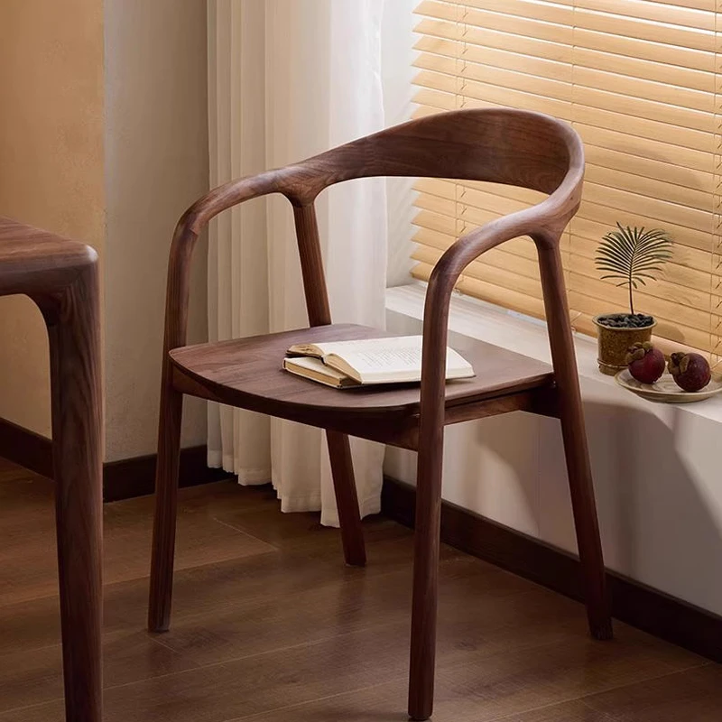 北美黑胡桃木餐椅全实木椅子家用扶手靠背办公书桌茶桌椅设计师款