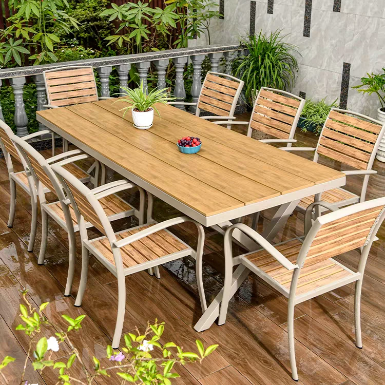 户外塑木桌椅庭院露天阳台花园别墅室外茶巴克椅大板复古简约茶台