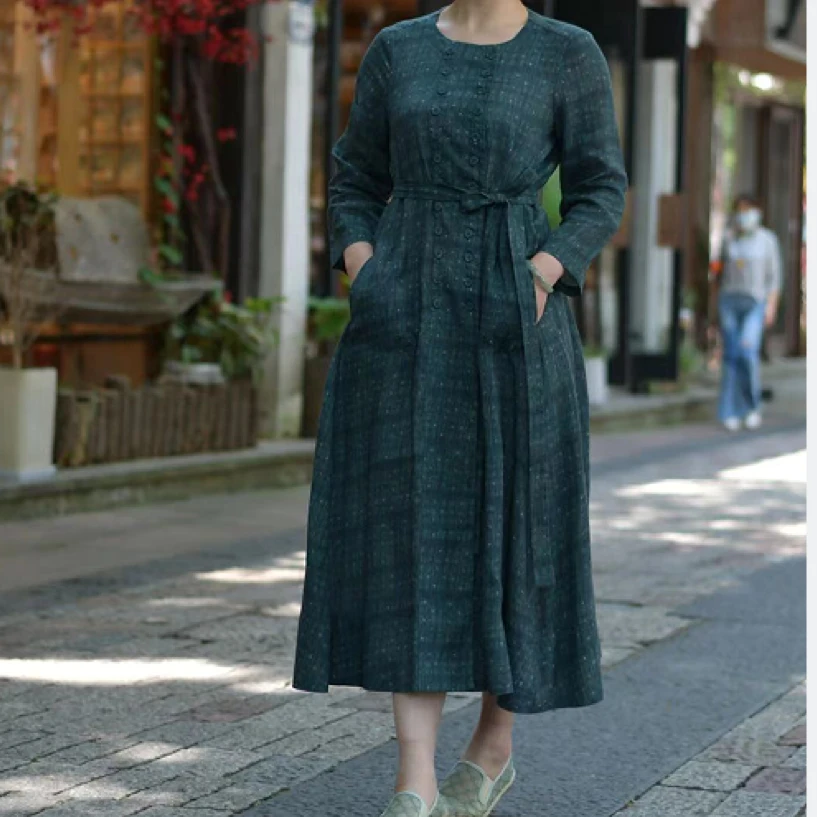 原创设计.墨绿连衣裙QC-2120003