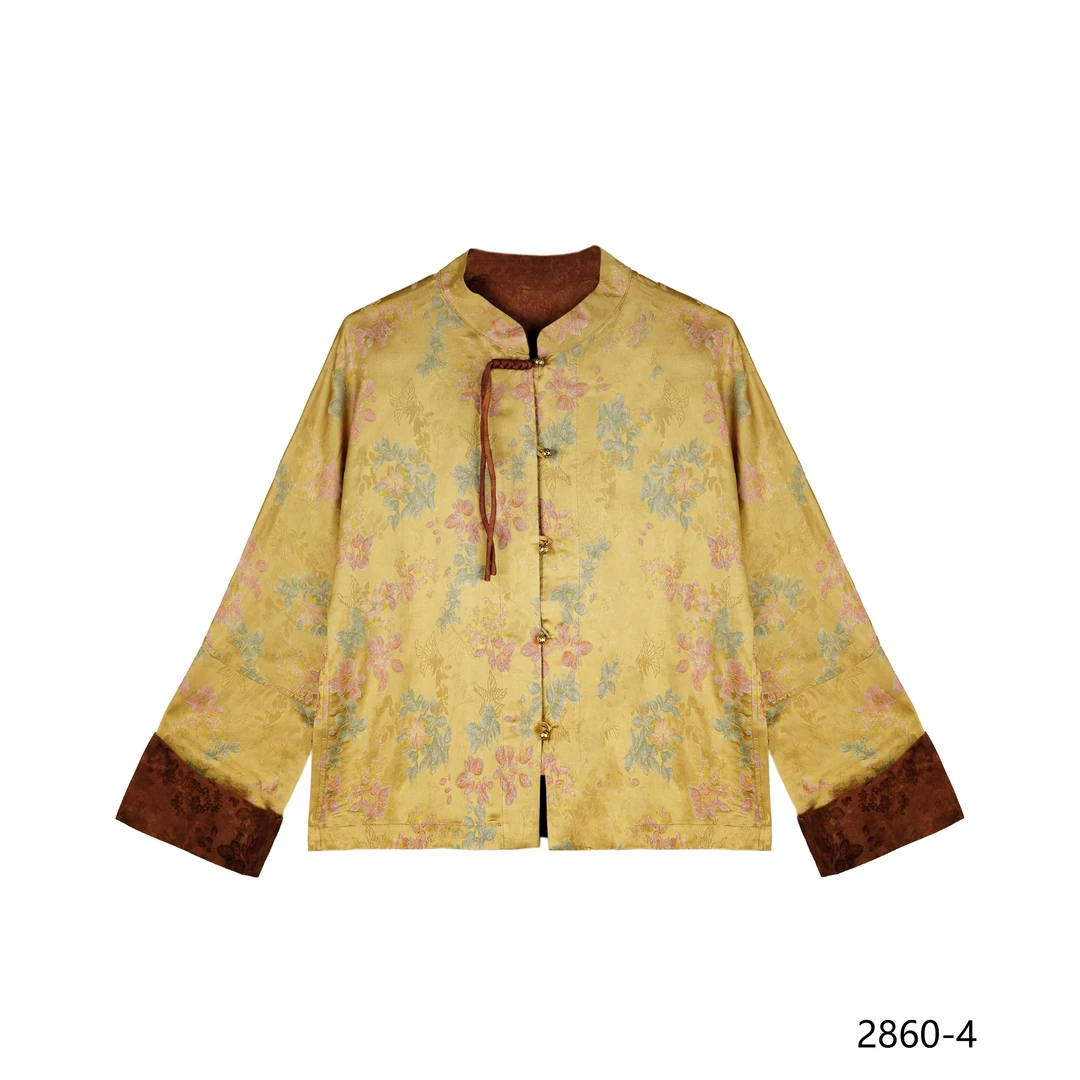 LL2024新款小重缎金色桃花红云纱上衣外套2860-4