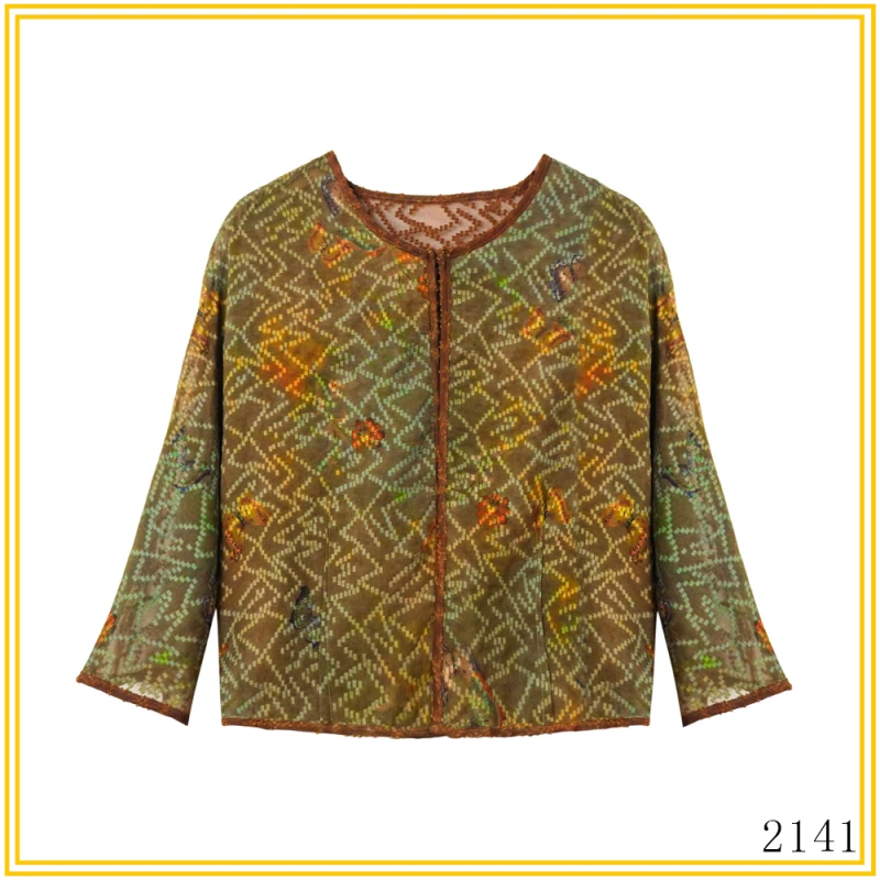 LL春夏新款红云纱烧花双面穿中式开衫上衣 2141-1