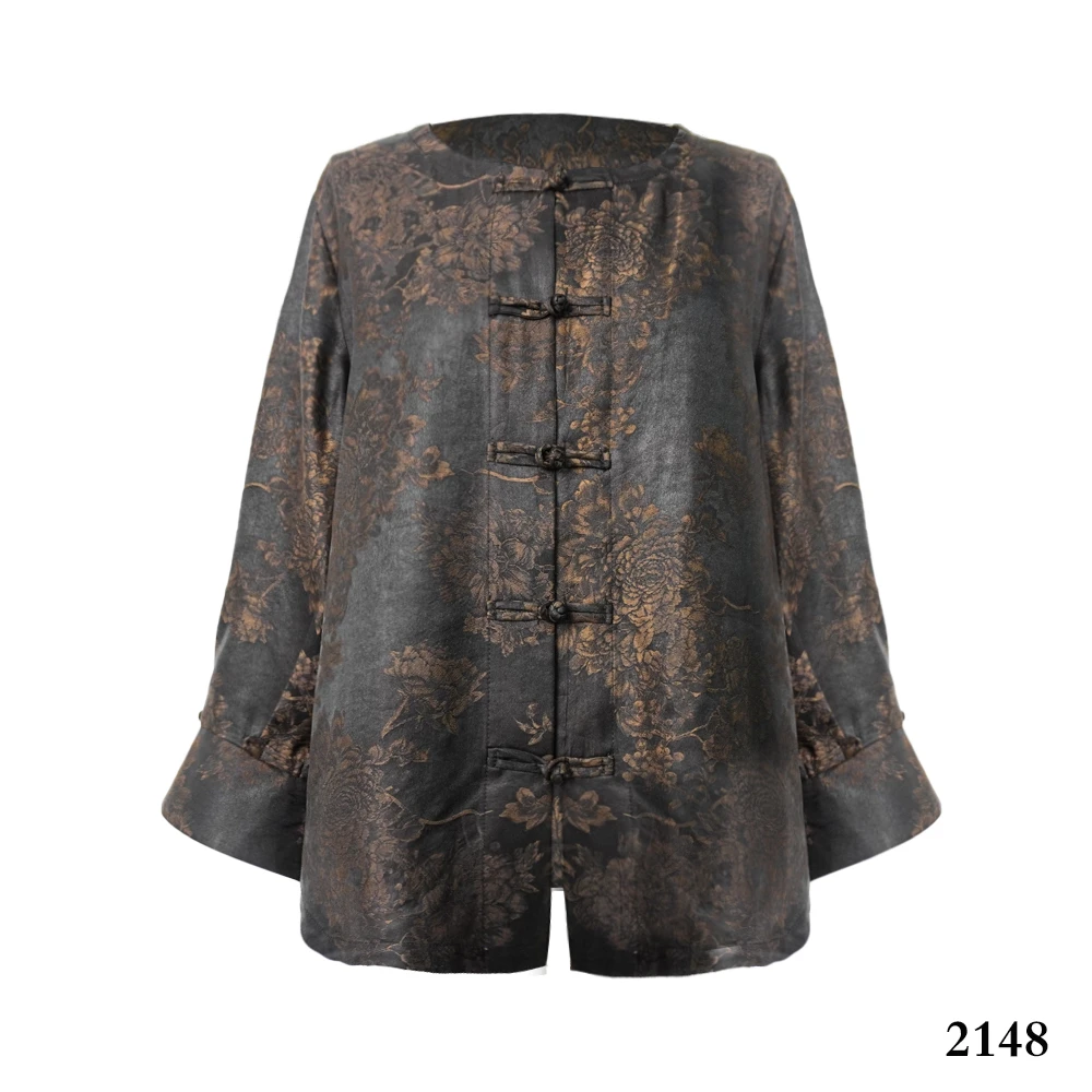 MM【絲綢之路春夏新款桑蚕丝中式女装大牡丹花国风开衫外套2148