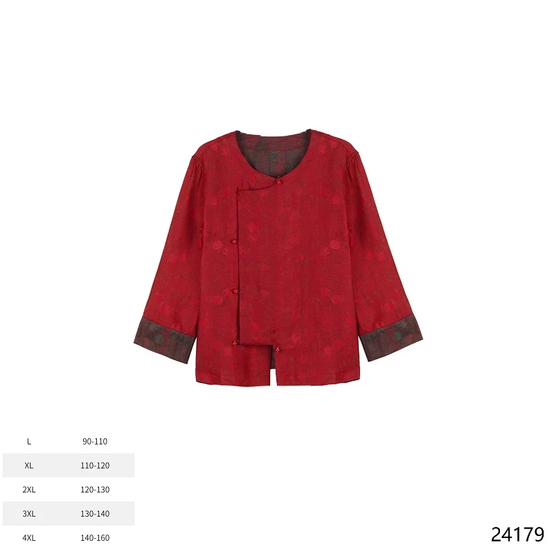 YZ 2025春夏新款红色圆领挽袖新中式衬衫24179