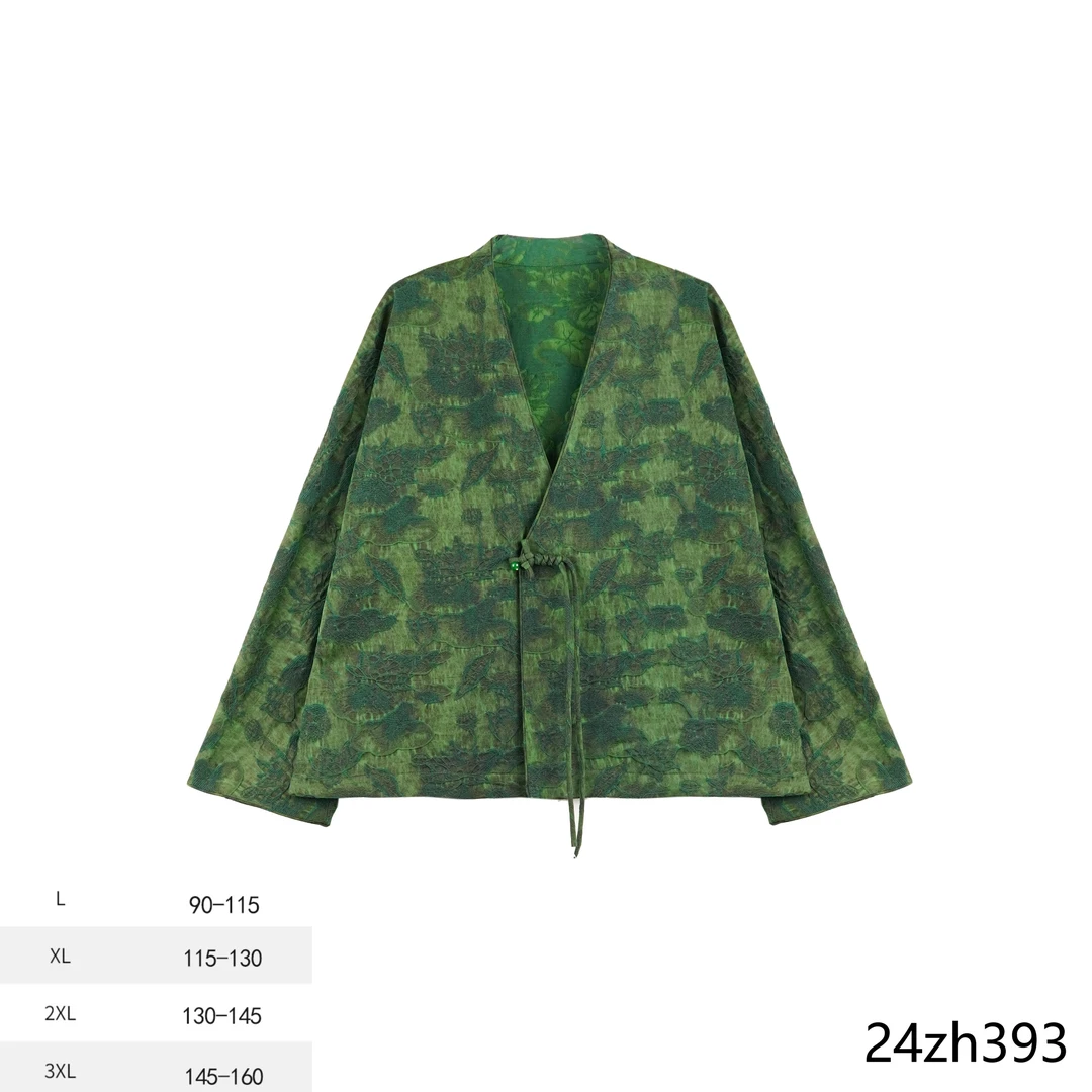 MM2024秋季新款国风荷塘月色宽松盘扣柞蚕丝西装 24zh393