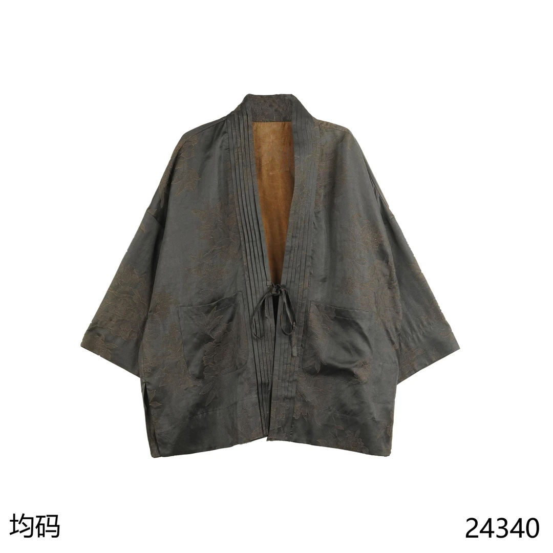 MM2025春夏新款时尚国风黑色飘带开衫24340