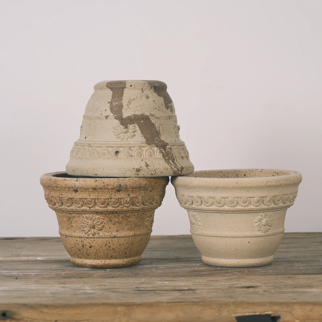 浮雕18.5白陶+牛奶咖啡+窑变三件套花盆