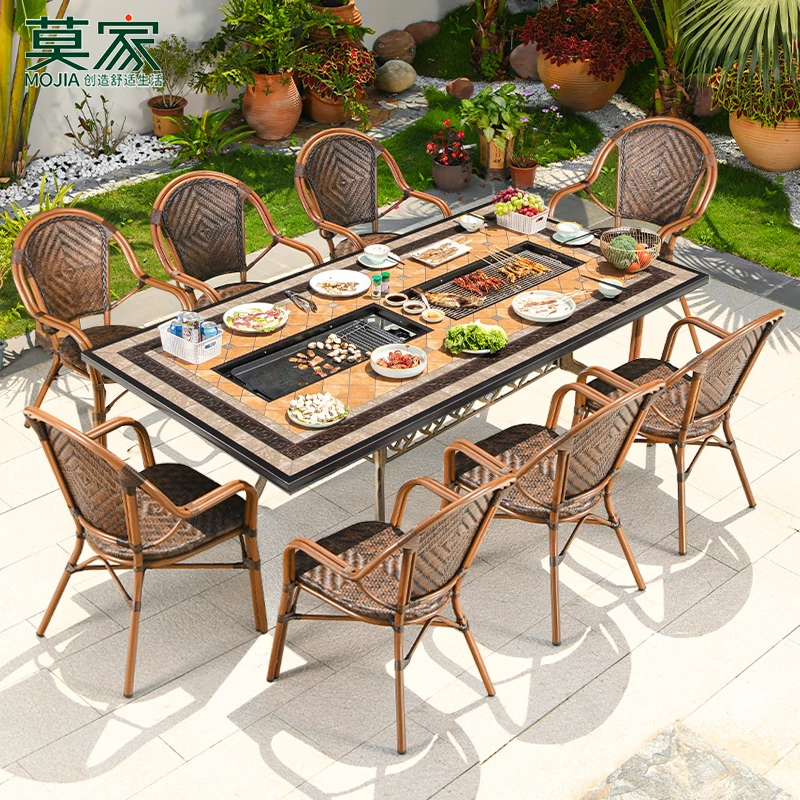 【莫家品牌】户外庭院烧烤桌椅铝合金露台室外防水防晒炭烤桌组合