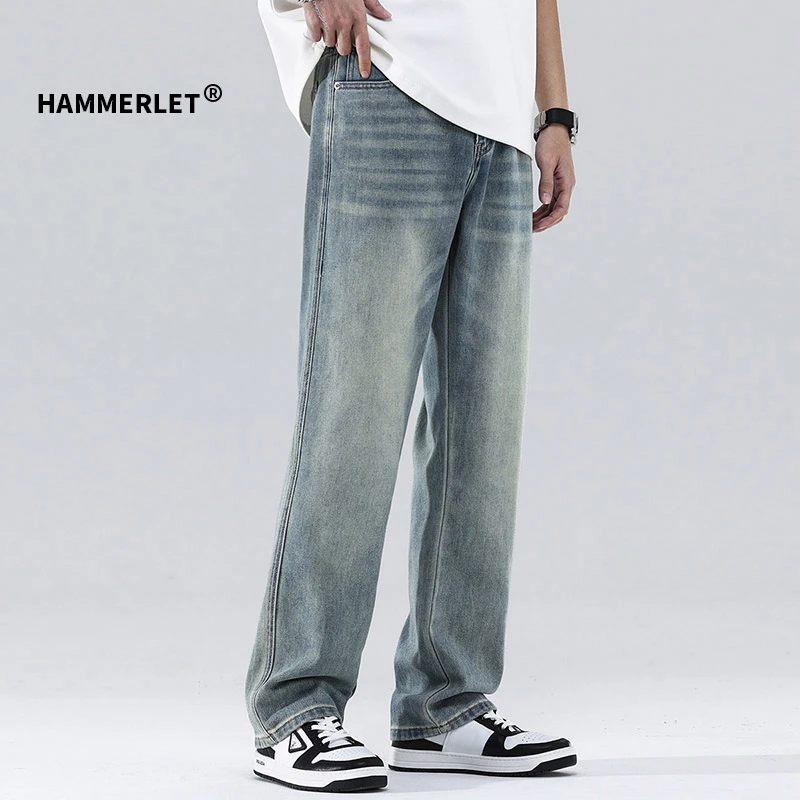 夏天水洗牛仔裤男新款百搭长裤潮牌宽松直筒男士裤子春秋季设计感