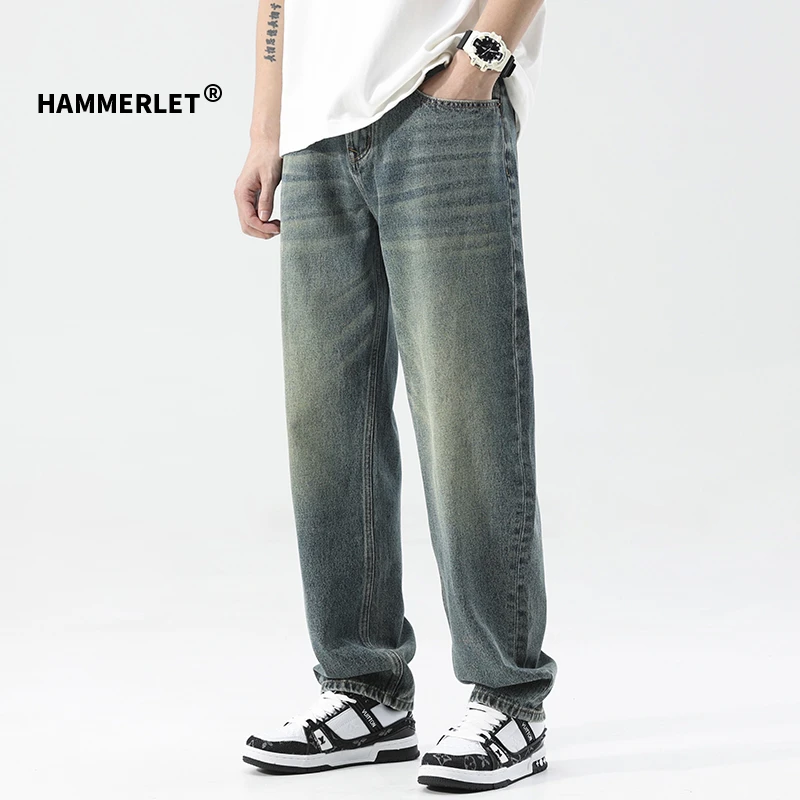 高街水洗男士牛仔裤宽松直筒潮牌日系百搭弹力春季哈伦长裤子男
