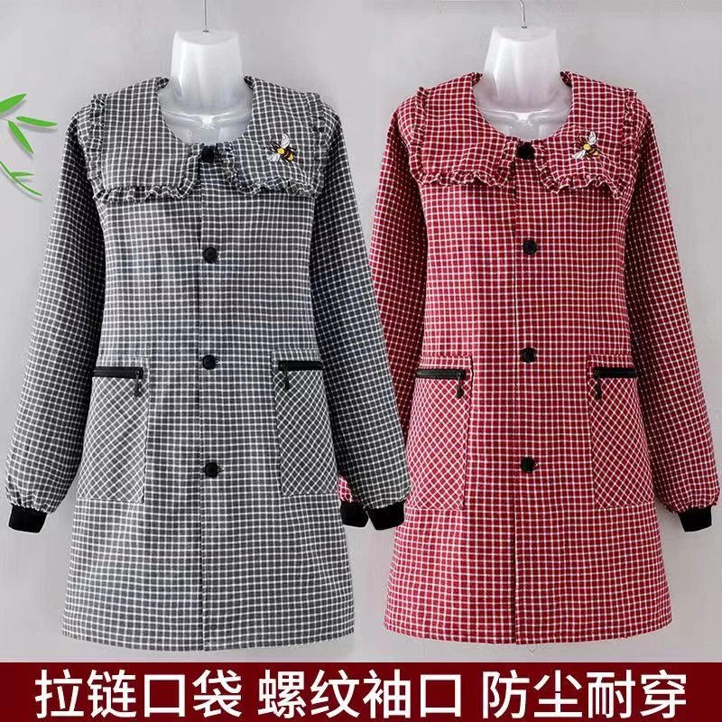 新款韩版刺绣蜜蜂娃娃领大口袋正穿罩衣女外穿家用上班防尘工作服