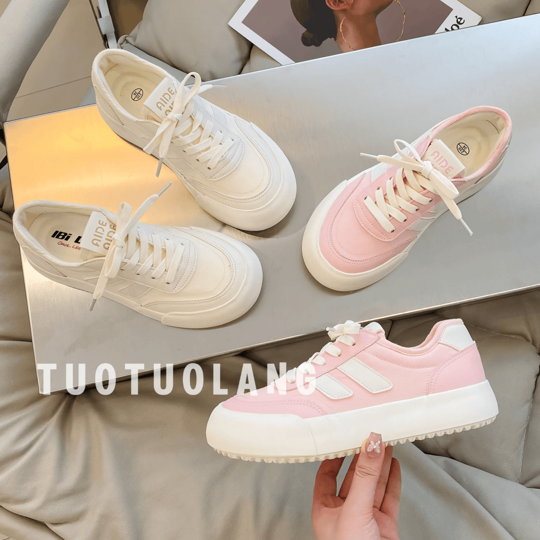 妥妥浪 夏季时尚百搭帆布鞋2024新款透气休闲平底单鞋ins低帮系带学生鞋