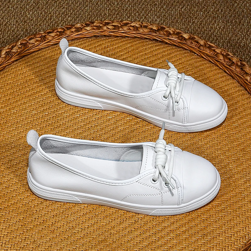 头层牛皮浅口小白鞋女夏季薄款2025新平底女鞋一脚蹬百搭休闲单鞋