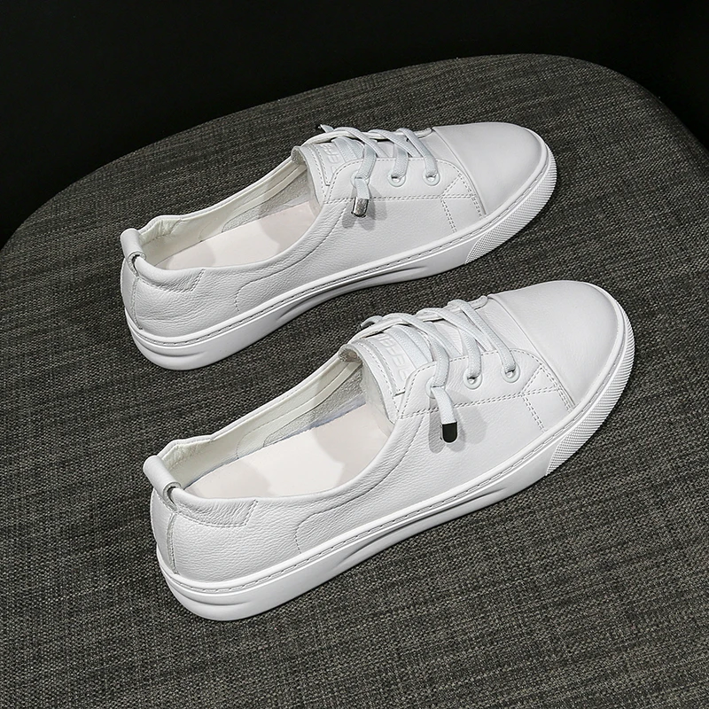 头层牛皮浅口小白鞋女夏一脚蹬夏季薄款休闲单鞋2025新款平底透气