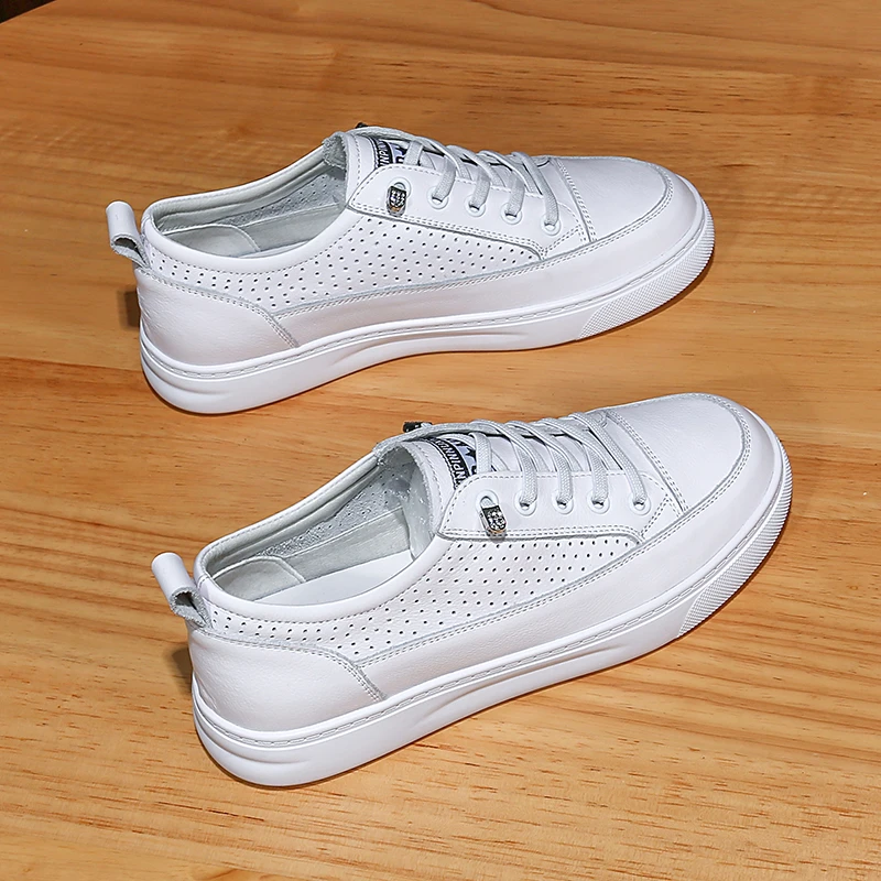 头层牛皮镂空小白鞋女夏透气2025新款百搭运动休闲平底鞋网孔单鞋