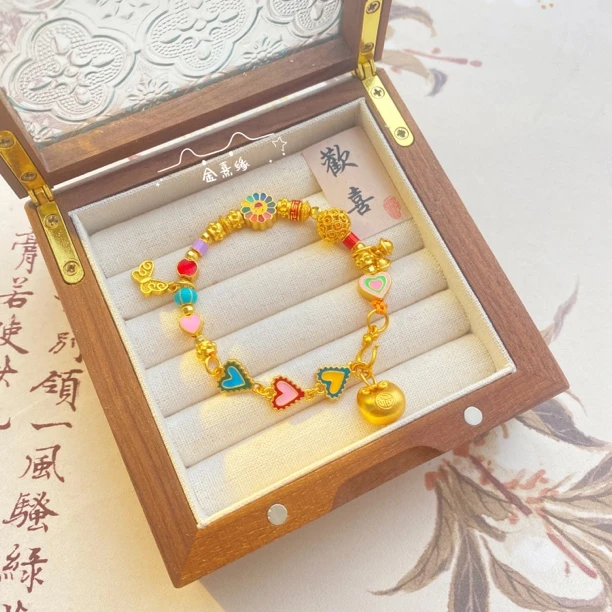 铜合金珐琅手链 新中式国风烧蓝爱心彩虹花胖福手链珐琅彩手串女