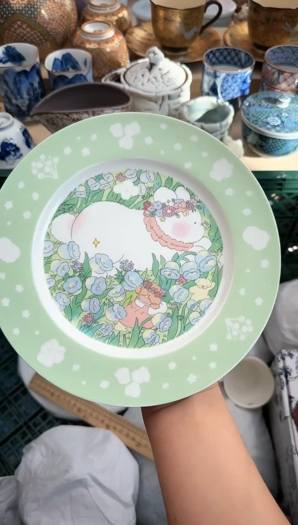 【闪购商品】瓷片蓝莲花 手绘高温阿满兔 春意釉下餐盘